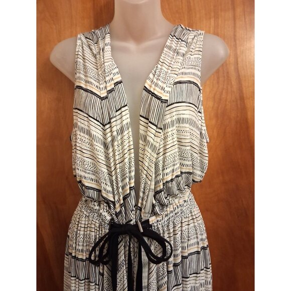 Women’s Cato L Swim Cover Up Cinch Kimono Tie Front Robe sleeveless blk stripe - Picture 3 of 6